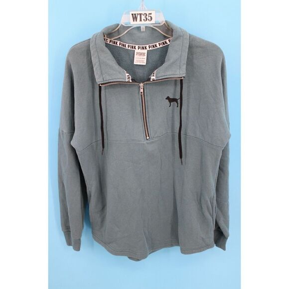 PINK Victoria's Secret Tops - PINK VICTORIA'S SECRET 1/4 ZIP SWEATSHIRT GREEN WITH SWIRL BACK LOGO SIZE XS